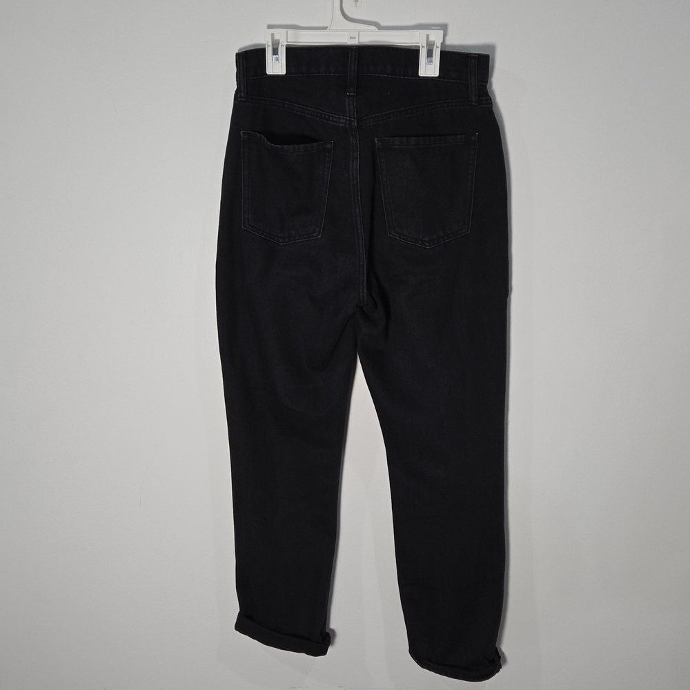 Old Navy Sz 4 Black Extra High Rise Straight Jeans with Knee Rips - Picture 4 of 7